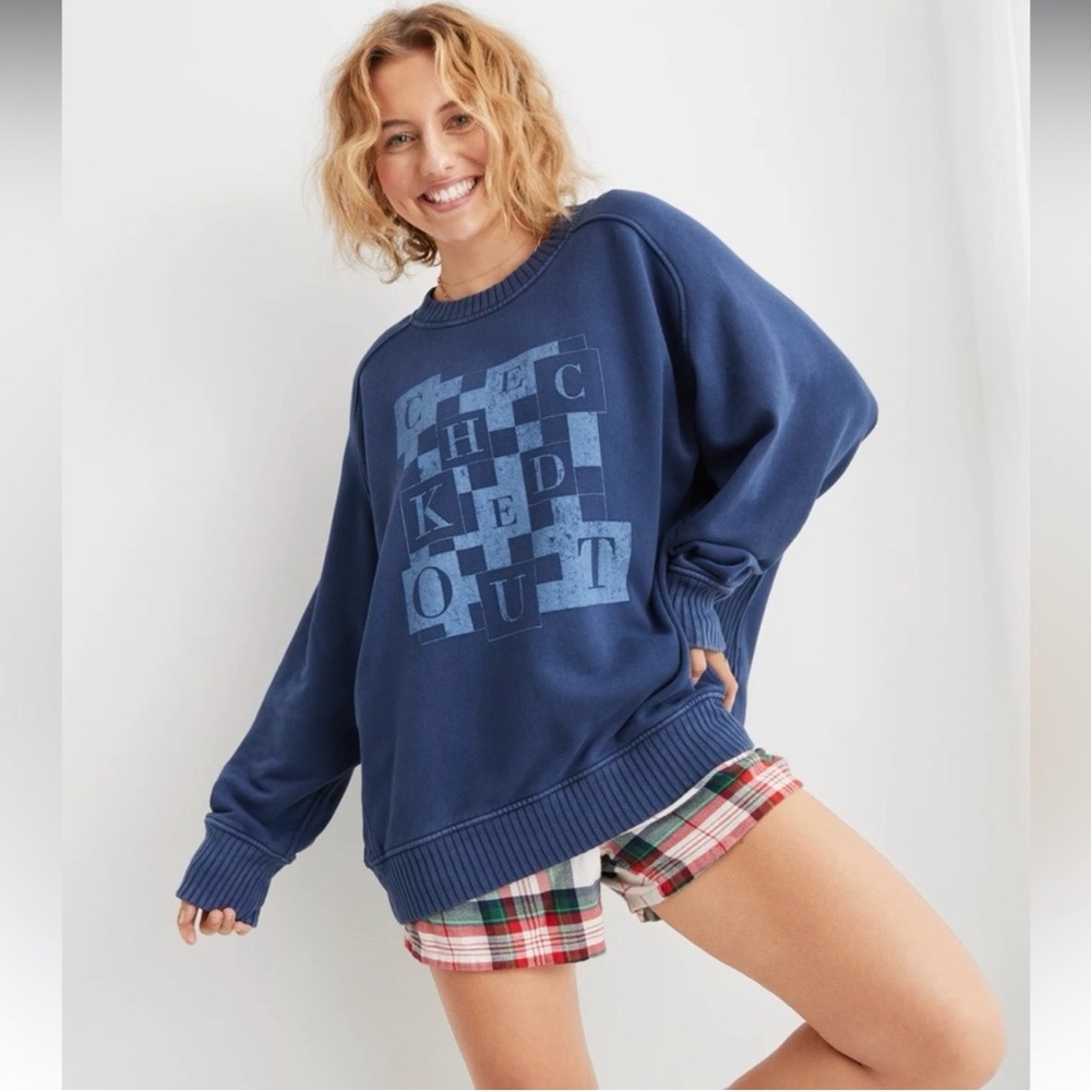 Aerie XS Down To Earth Crew Sweatshirt - Deep Blue